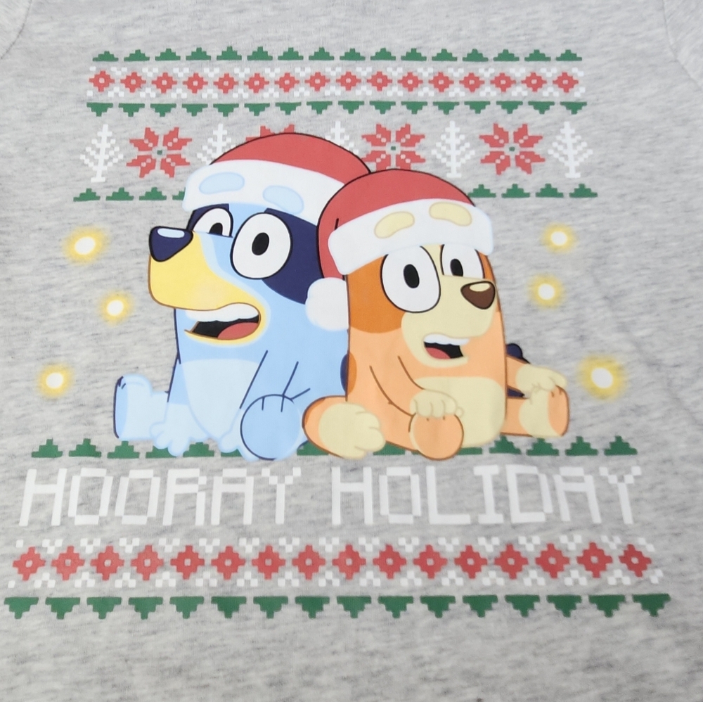 Girls' Bluey Holiday Short Sleeve Graphic T-Shirt - Heather Gray L - Picture 5 of 11